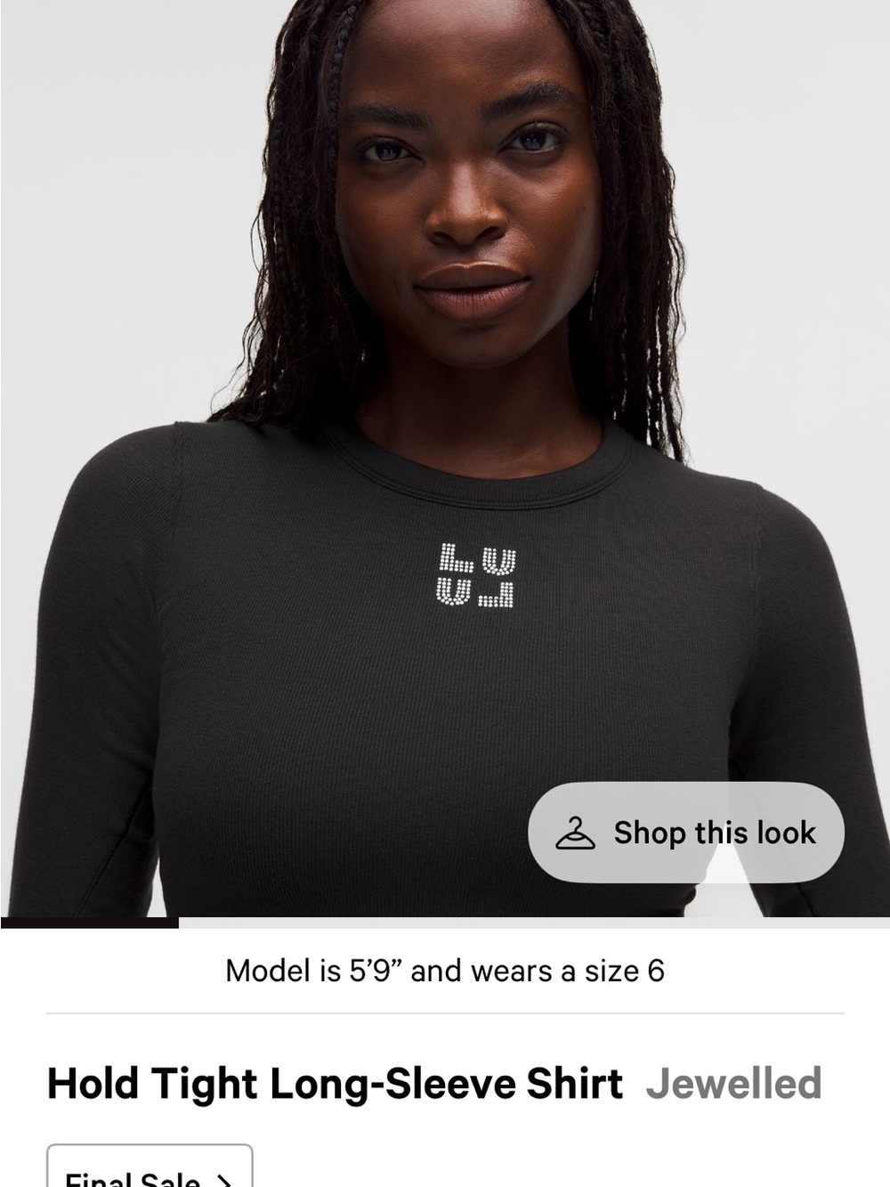 lululemon athletica Black Long-Sleeve Top with Jeweled Logo